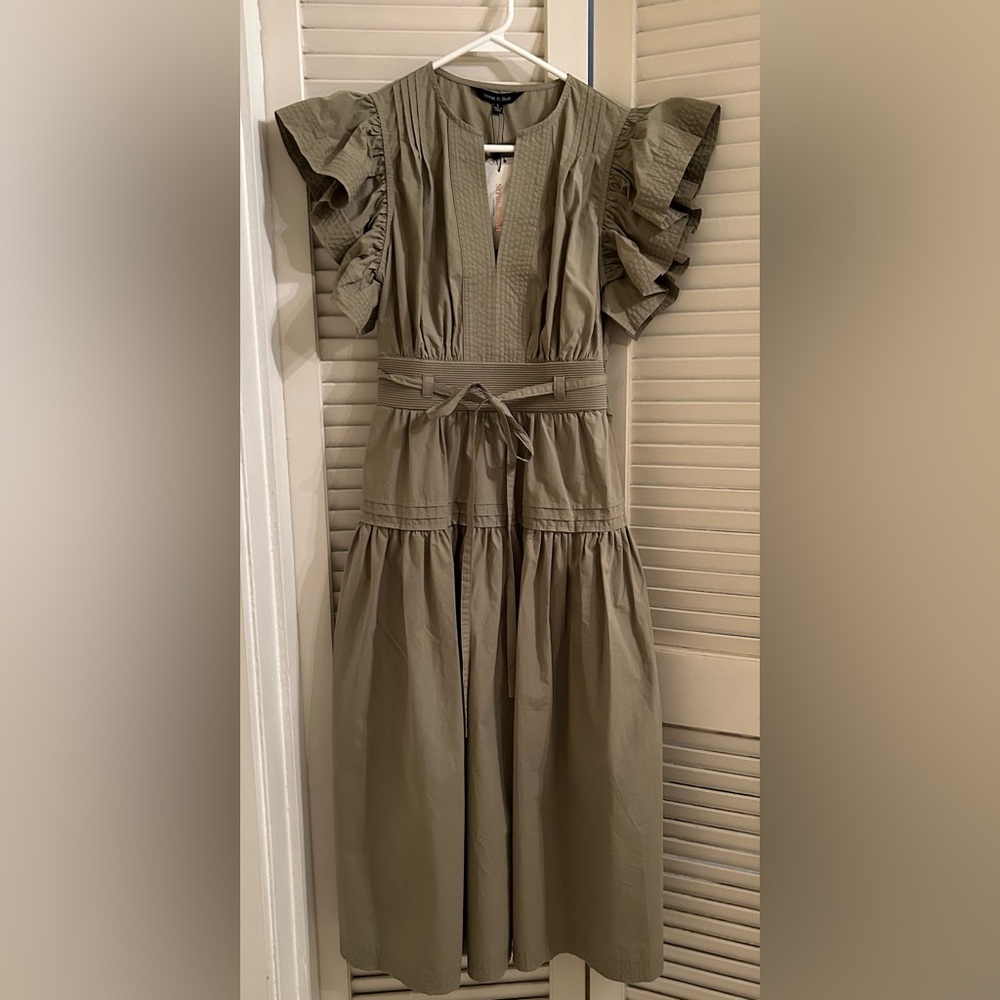 Flutter Sleeve Poplin Midi Dress